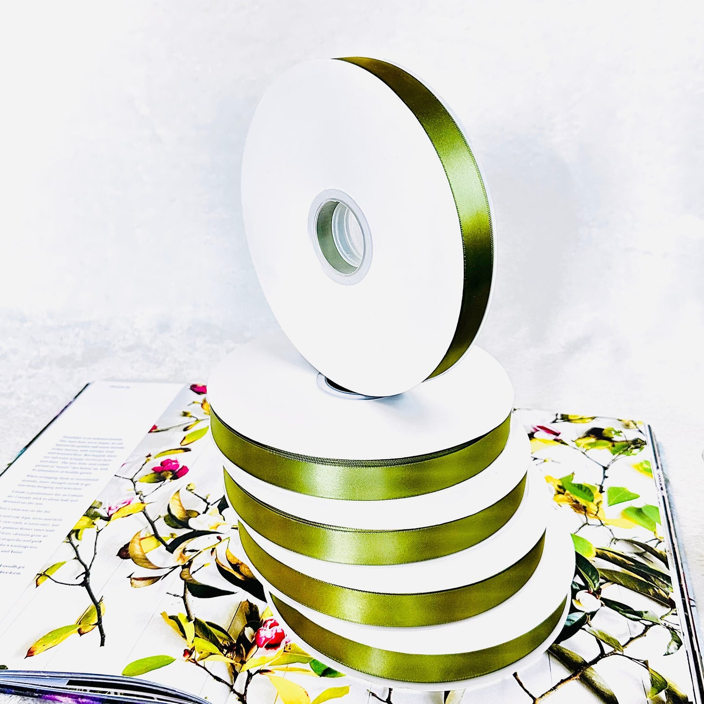 Olive Satin Ribbon — 19 mm, 100 yards/roll