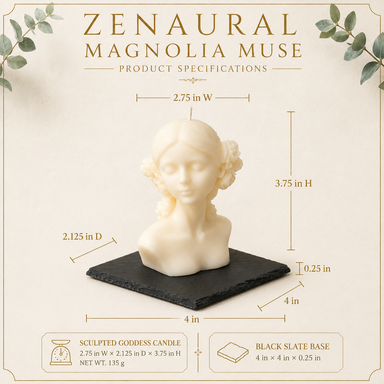 Sculpted Serenity — Magnolia Muse on 4" Black Slate Base