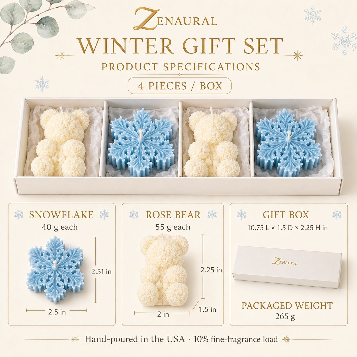 Sculpted Keepsake — Ivory Bears & Blue Snowflakes Gift Set