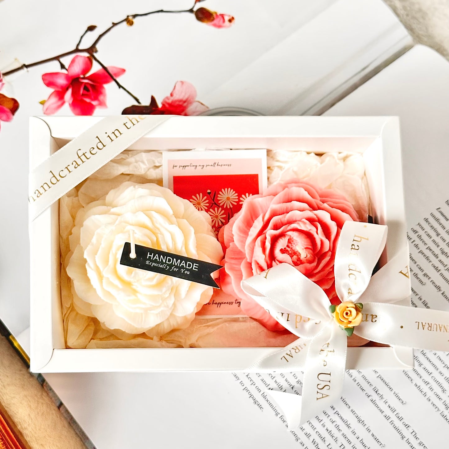 Flower Wax Art - Duo - White Veil & Blush Bloom