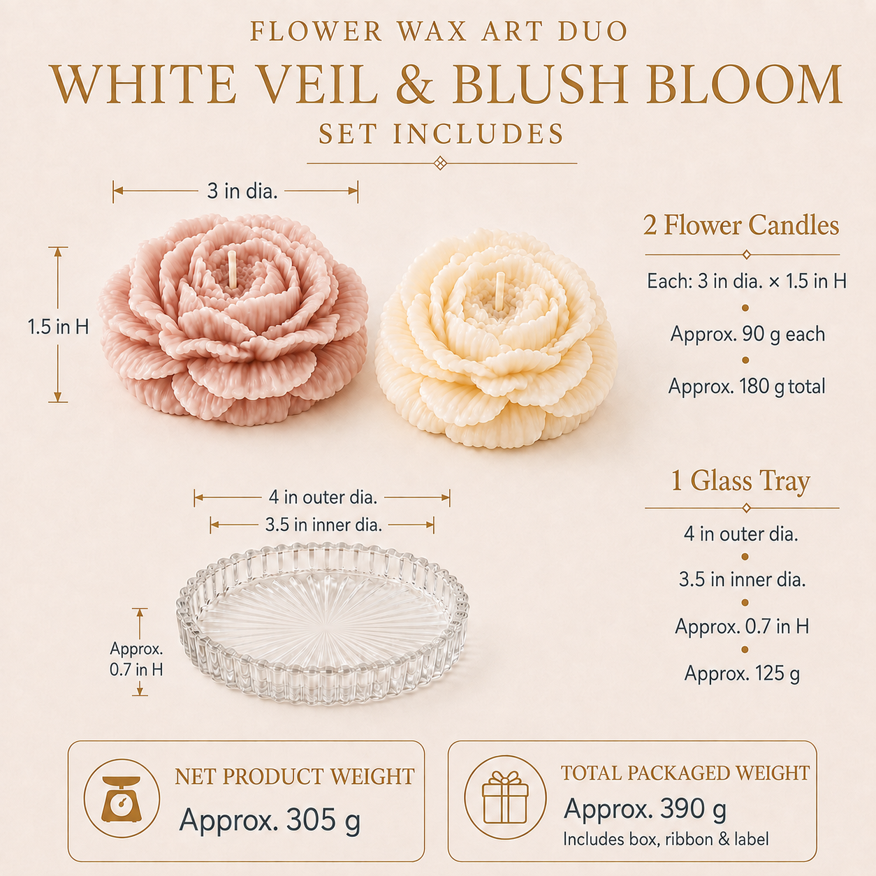 Flower Wax Art Duo — White Veil & Blush Bloom
