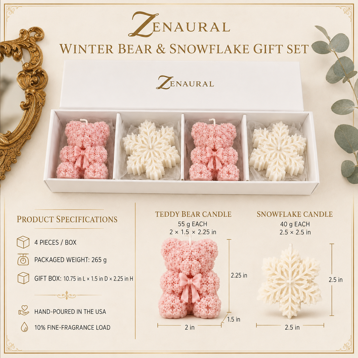 Sculpted Keepsake — Ivory Snowflakes & Pink Bears Gift Set