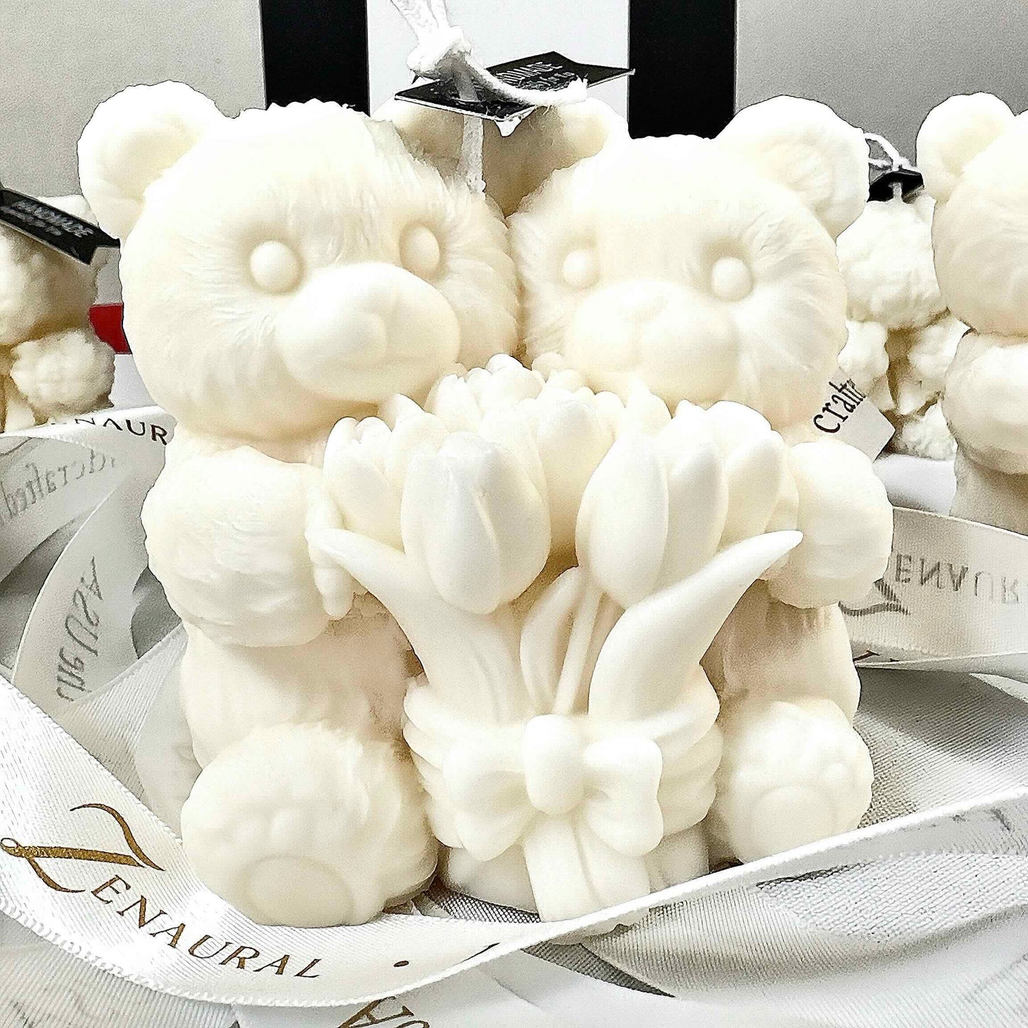 Sculpted Serenity – Floral Duo Bear (Ivory Edition)
