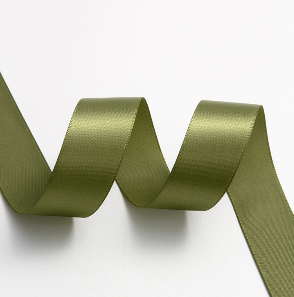 Olive Satin Ribbon — 19 mm, 100 yards/roll