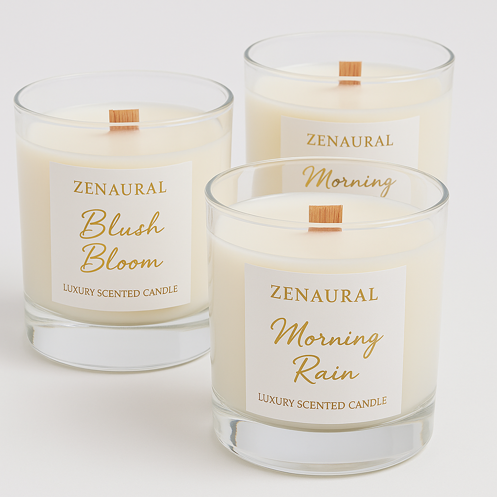 Crimson Muse — deep crimson glass candle with white Zenaural label and wooden wick, Veloria Collection by Zenaura Studio.