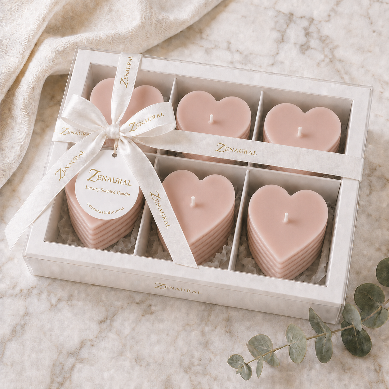 Roseline Spiral 6-Heart Candle Gift Set — Nude Blush