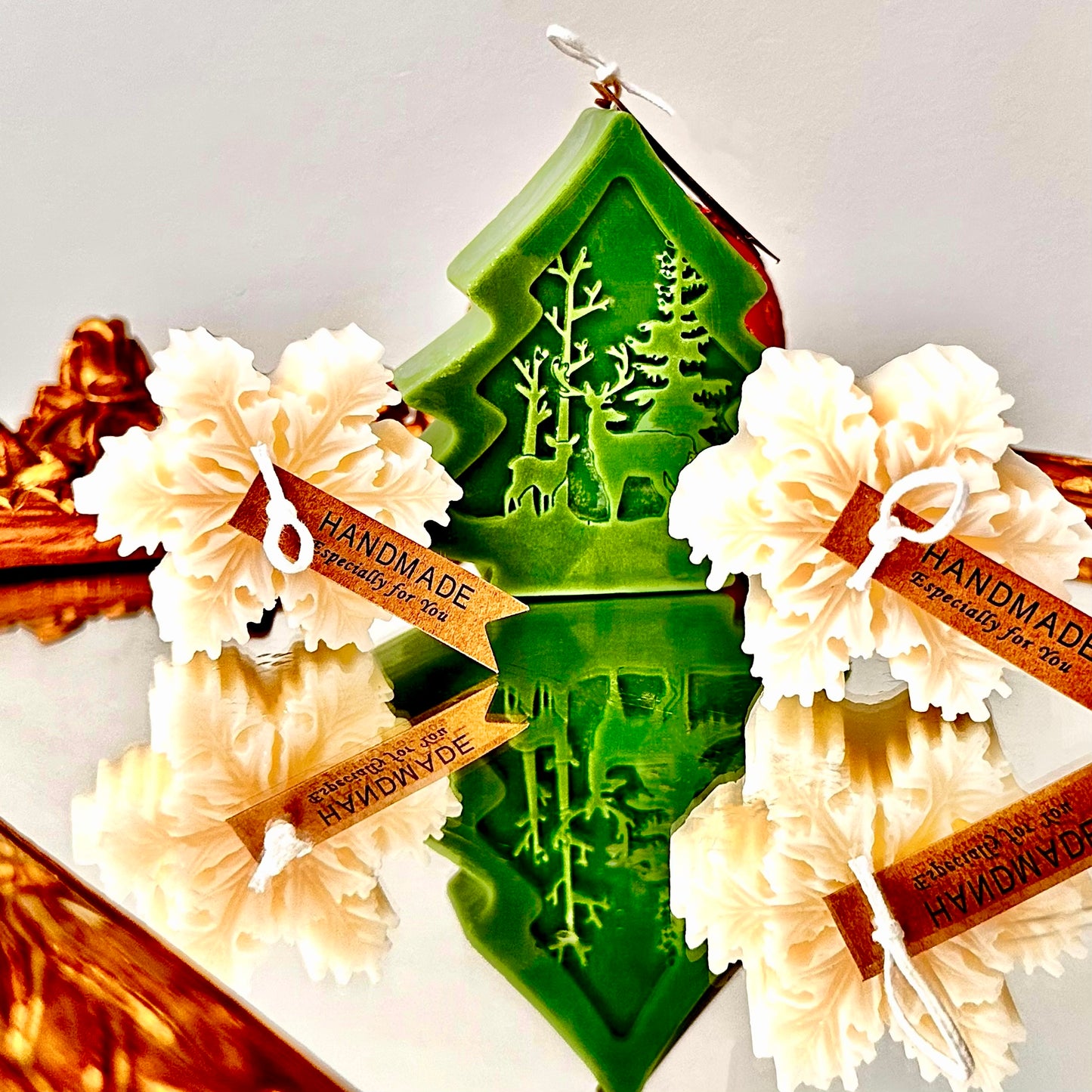 Sculpted Keepsake — Ivory Snowflakes &amp; Evergreen Tree
