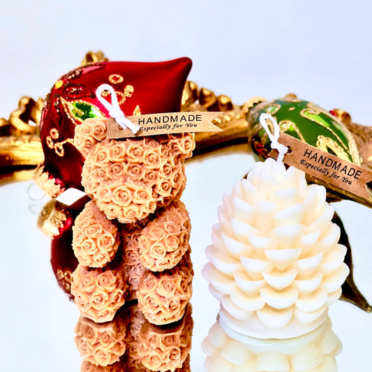 Holiday Candle — Brown Bear & White Pinecone Set
