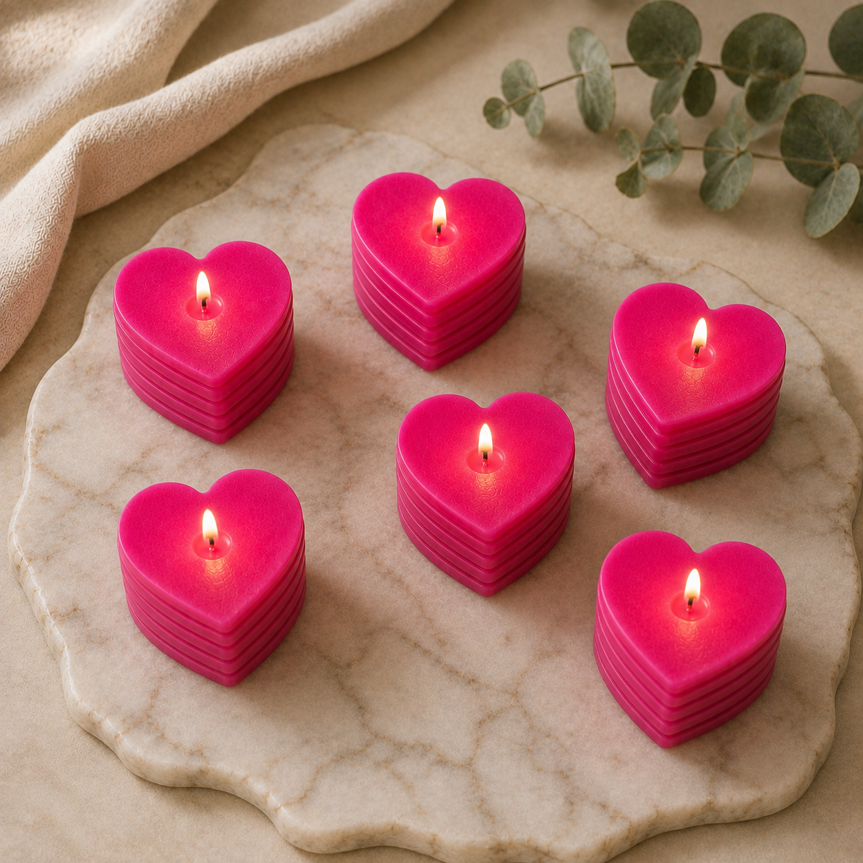 Roseline Spiral 6-Heart Candle Gift Set — Vivid Pink