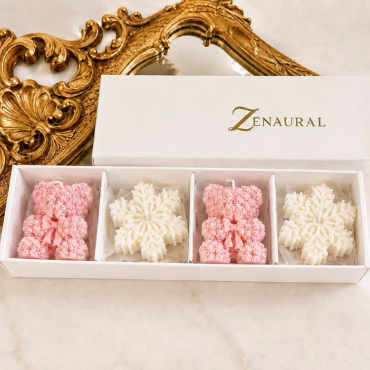Sculpted Keepsake — Ivory Snowflakes & Pink Bears Gift Set