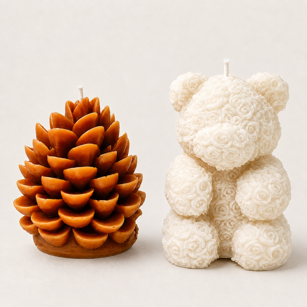 Sculpted Keepsake —  White Bear & Brown Pinecone Set
