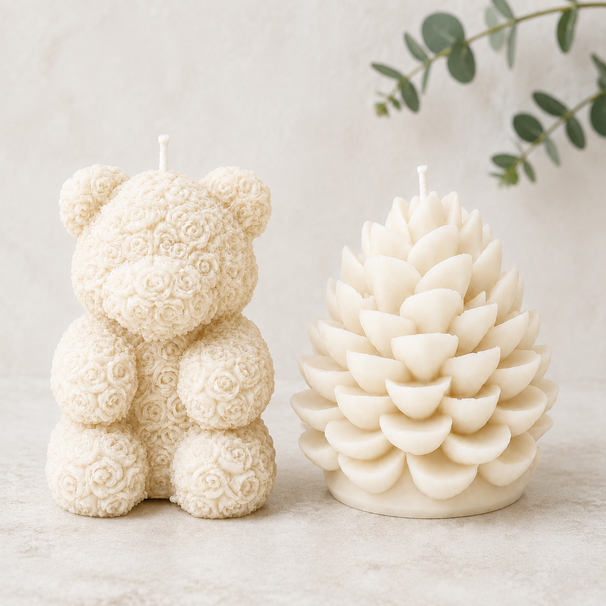Sculpted Keepsake — White Bear & White Pinecone Set