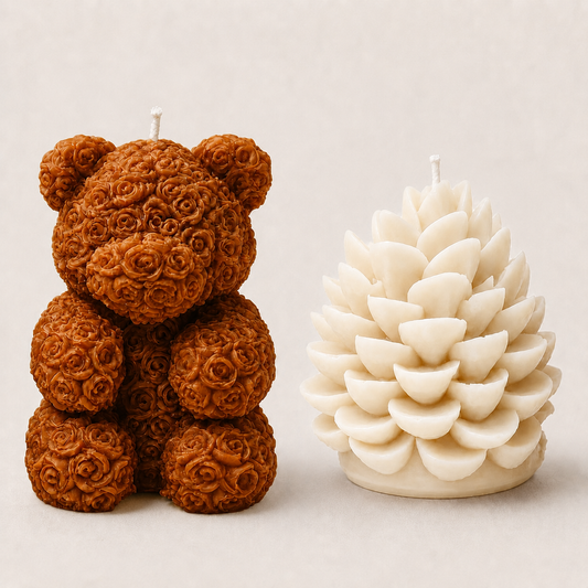 Sculpted Keepsake — Brown Bear & White Pinecone Set