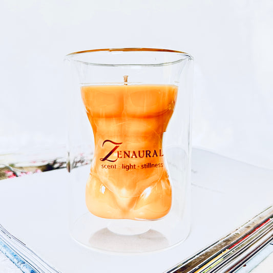 Atelier Form — Amber Form sculptural candle with amber wax torso inside double-walled borosilicate glass, Zenaura Studio.