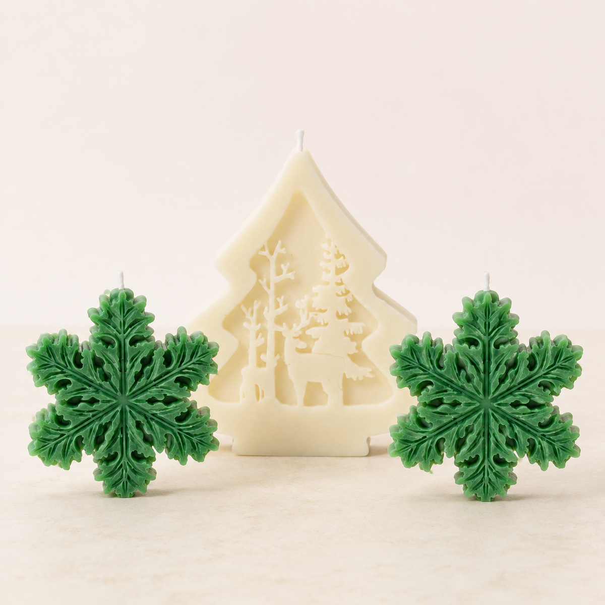 Sculpted Keepsake — Ivory Tree & Evergreen Snowflakes