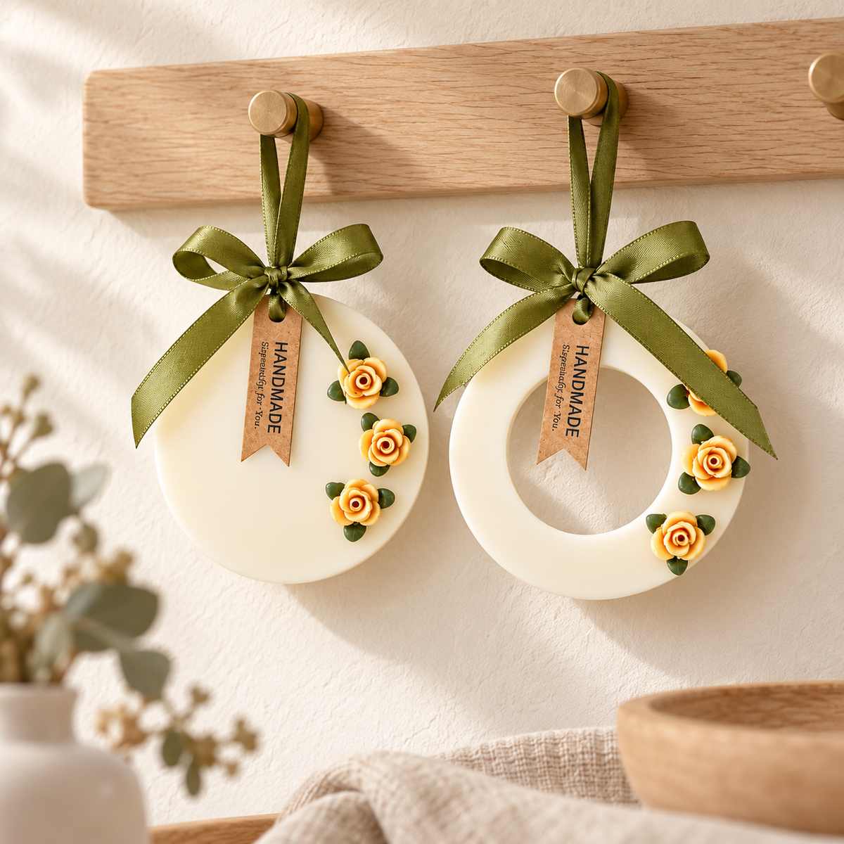 Rose Wax Sachets — Round & Ring Duo — Cucumber & Waterlily