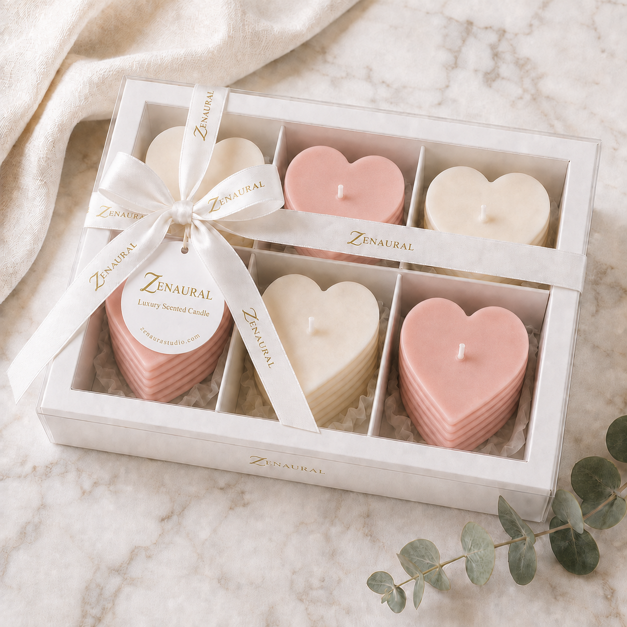 Roseline Spiral 6-Heart Candle Gift Set — Nude Blush & Veil