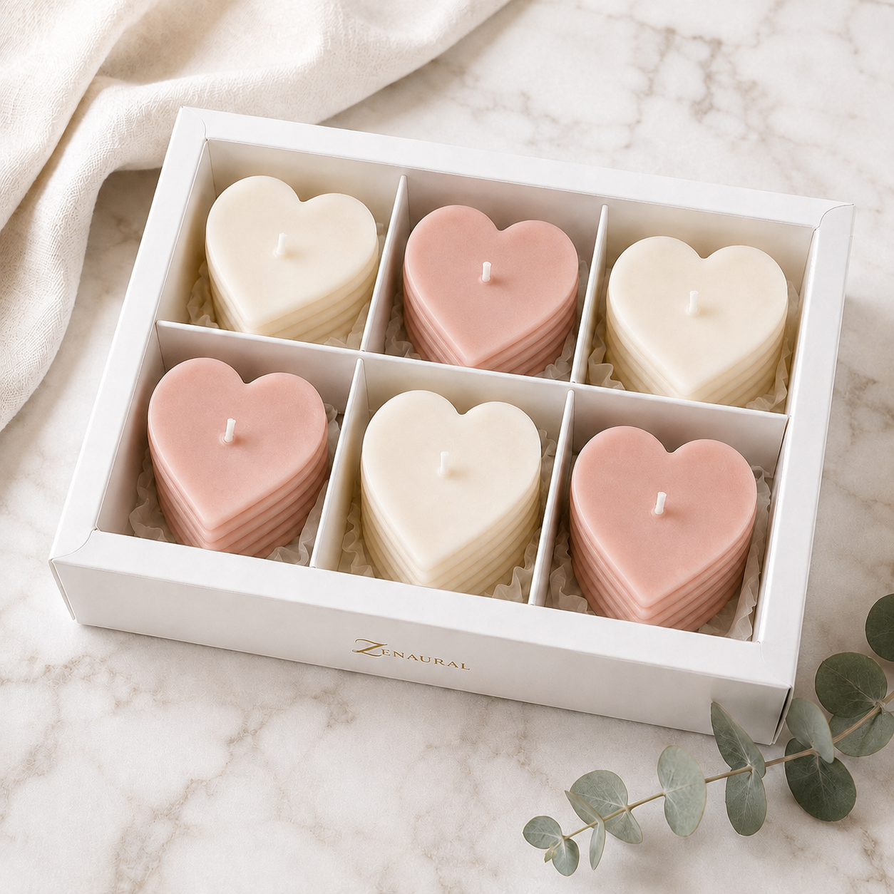 Roseline Spiral 6-Heart Candle Gift Set — Nude Blush & Veil