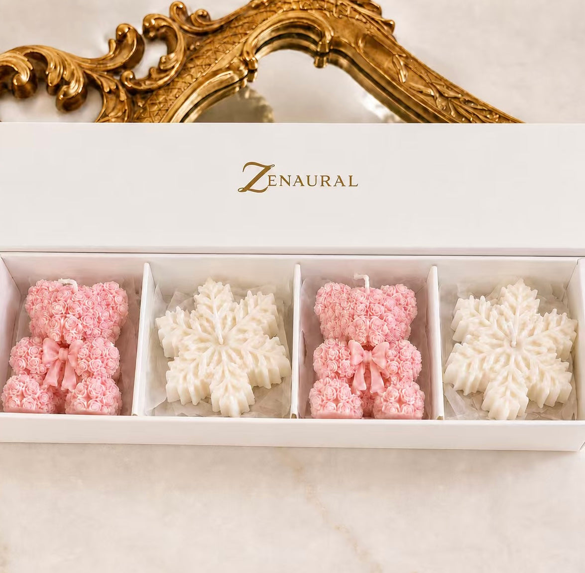 Sculpted Keepsake — Ivory Snowflakes & Pink Bears Gift Set
