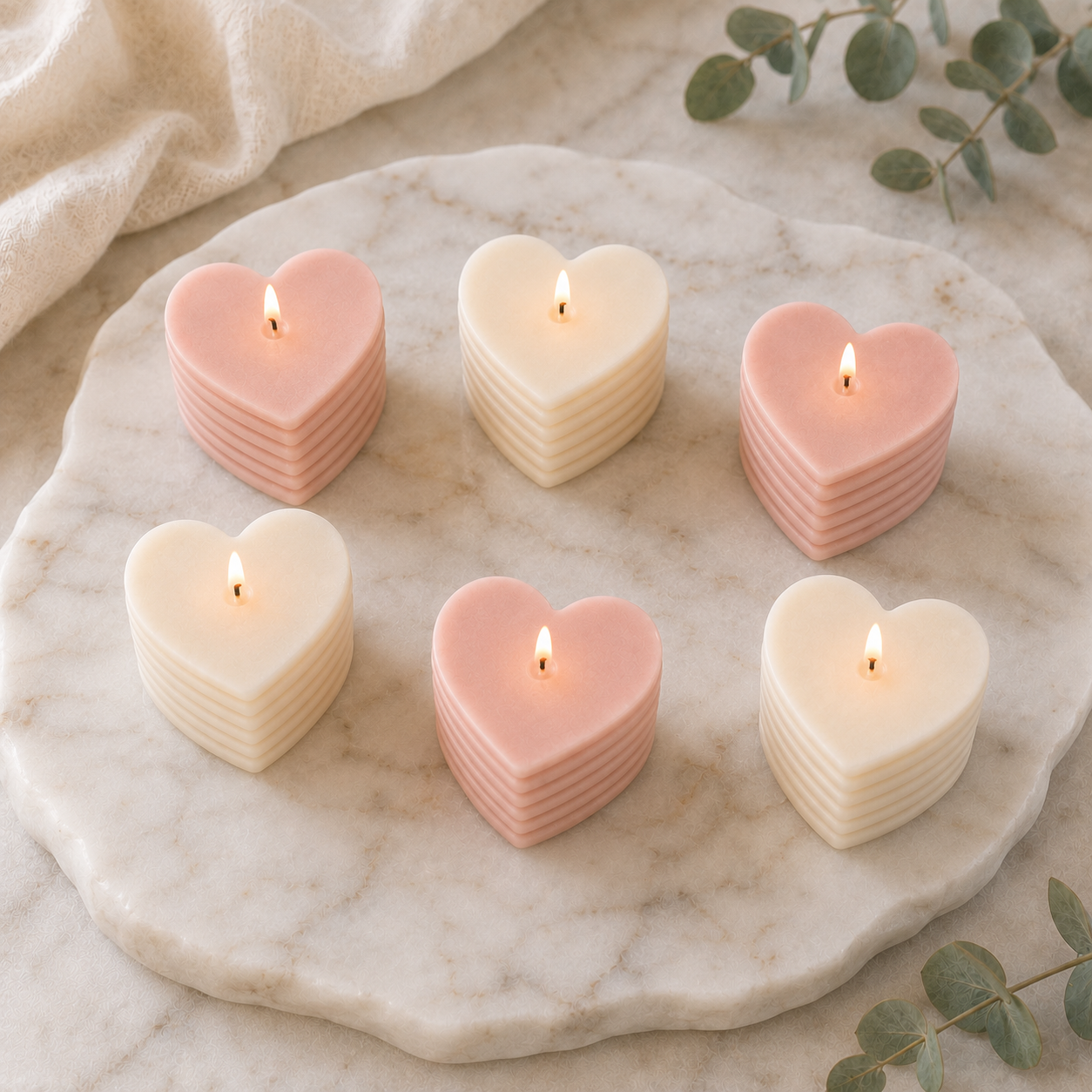 Roseline Spiral 6-Heart Candle Gift Set — Nude Blush & Veil