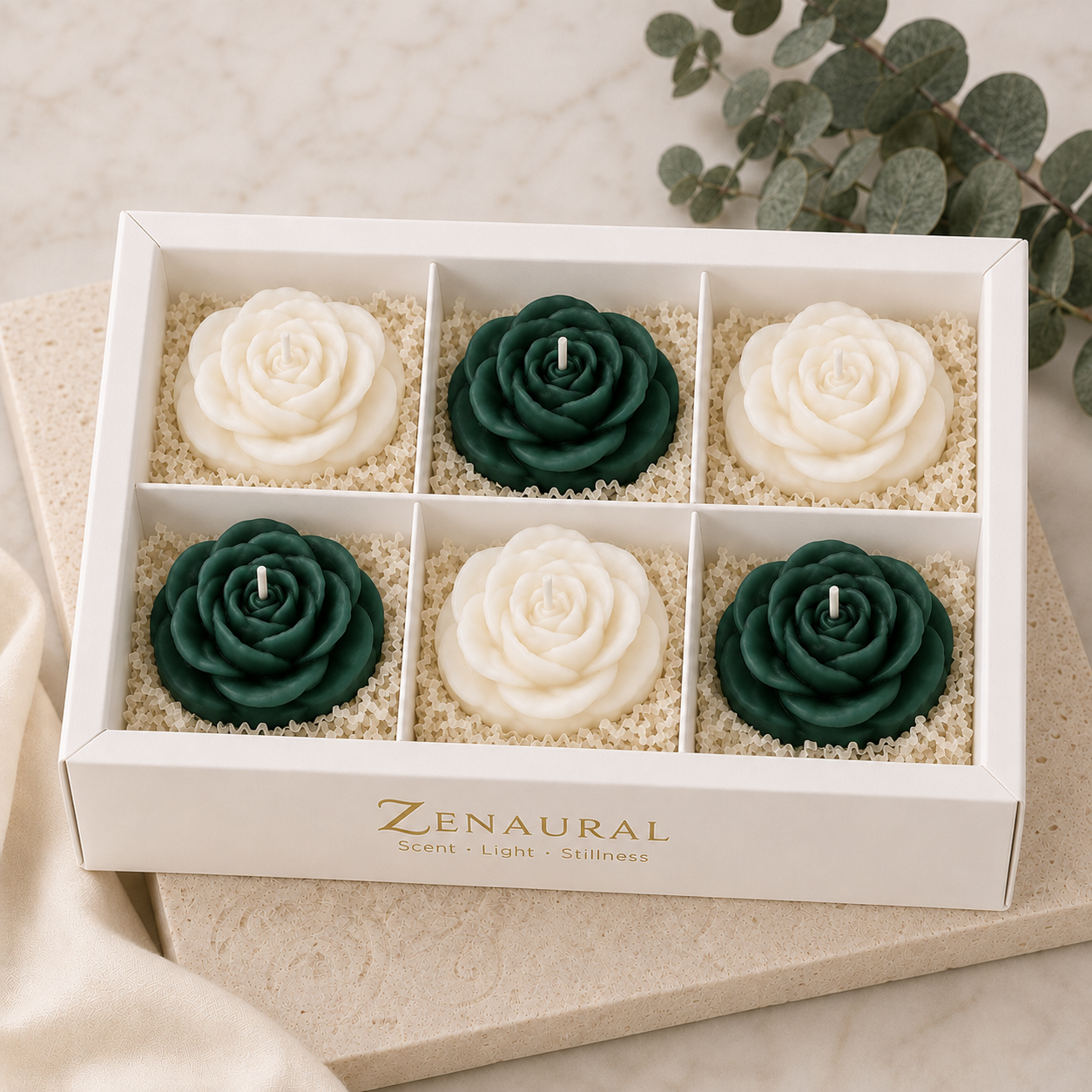 Rose Gift Set — Classic Six · Ivory & Evergreen