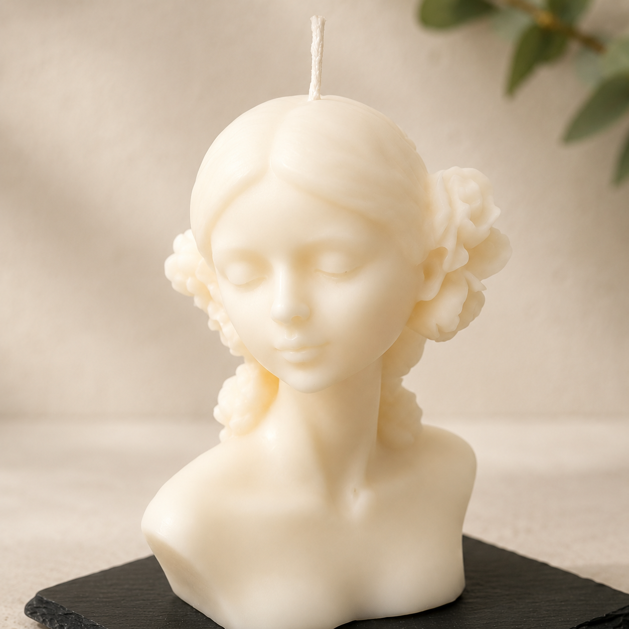 Sculpted Serenity — Magnolia Muse on 4" Black Slate Base