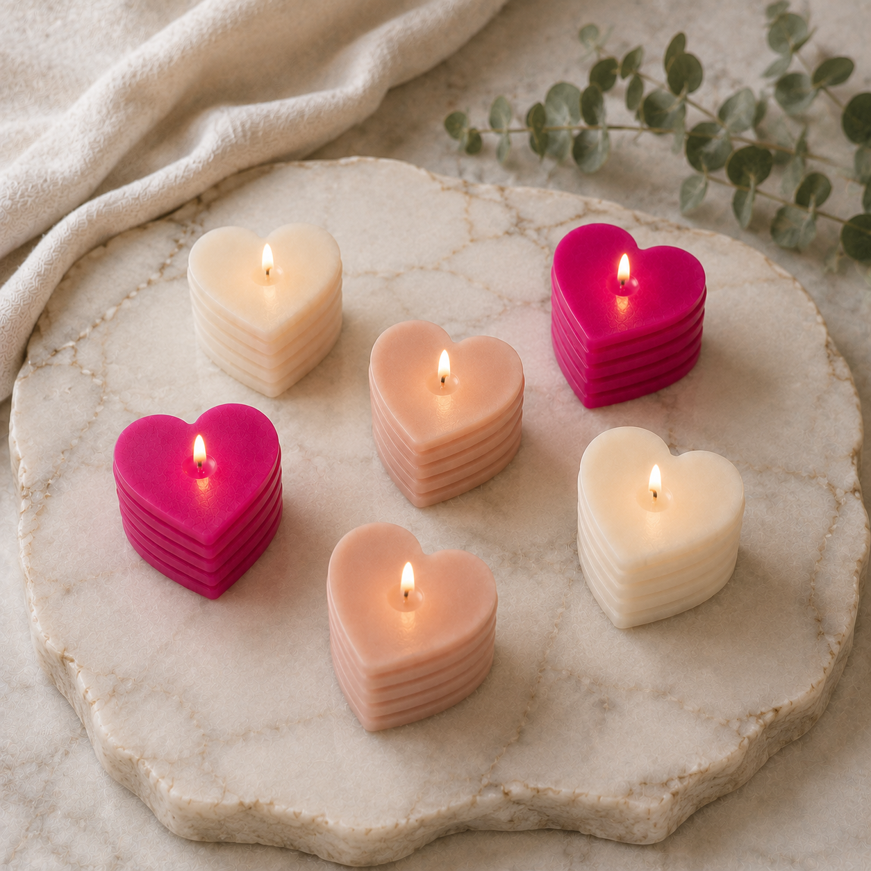 Roseline Spiral 6-Heart Candle Gift Set — Veil · Blush · Vivid