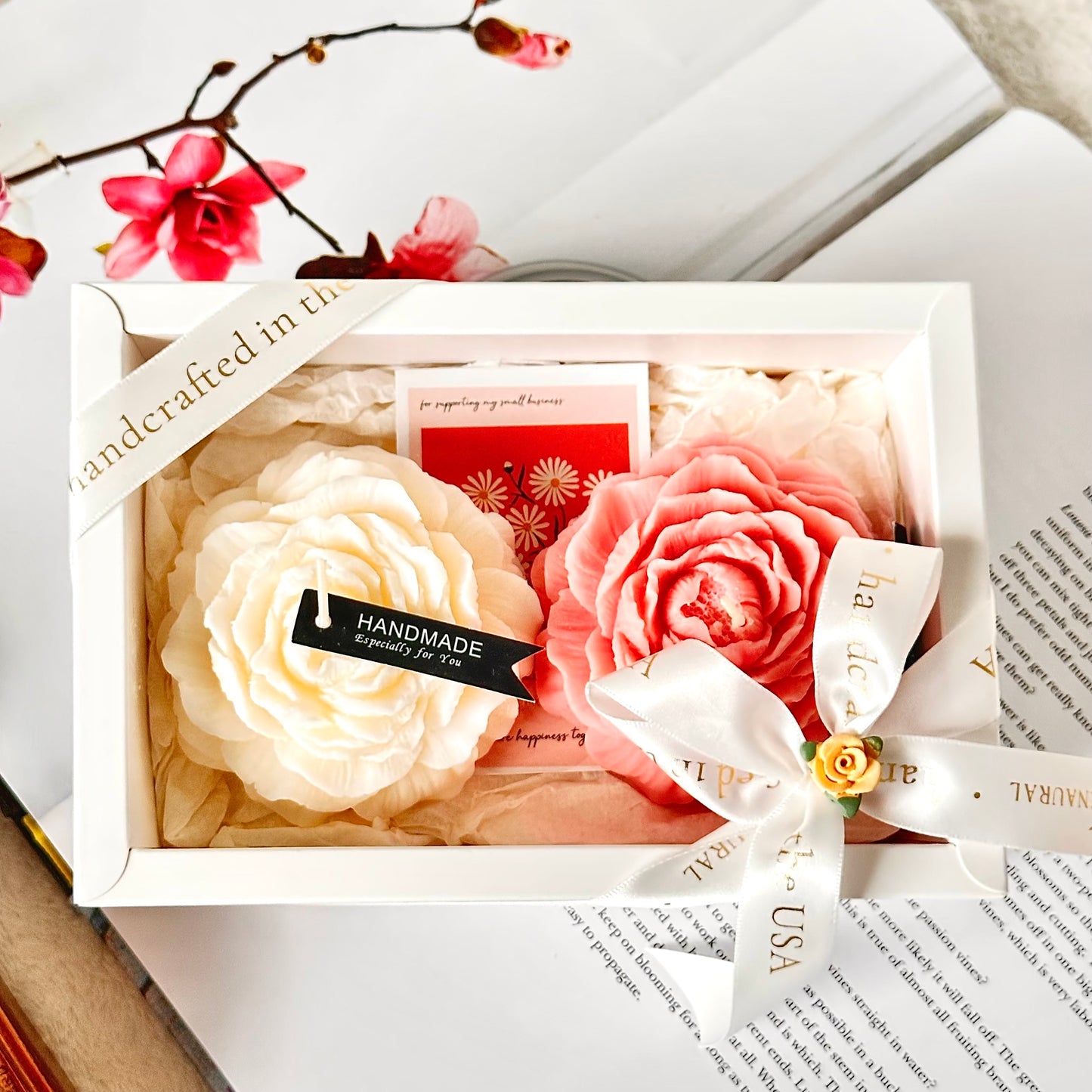 Flower Wax Art - Duo - White Veil & Blush Bloom