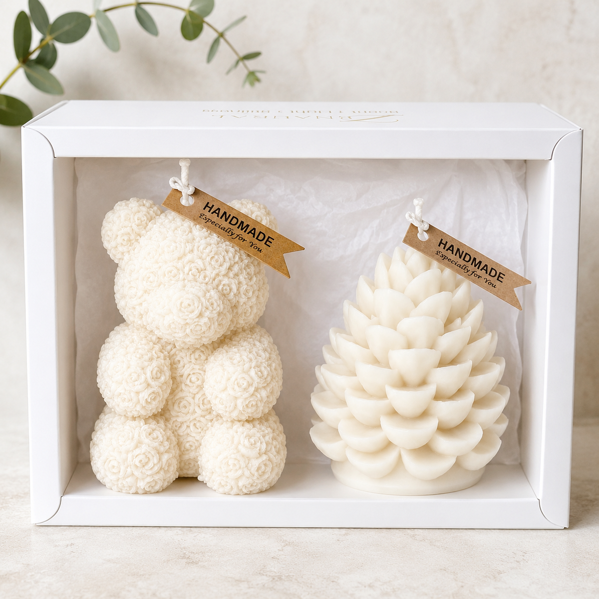 Sculpted Keepsake — White Bear & White Pinecone Set