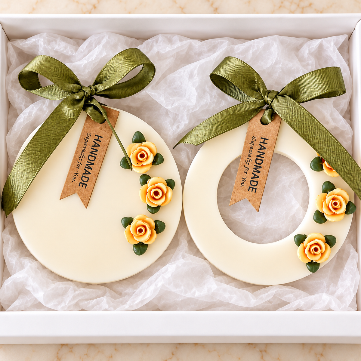 Rose Wax Sachets — Round & Ring Duo — Cucumber & Waterlily