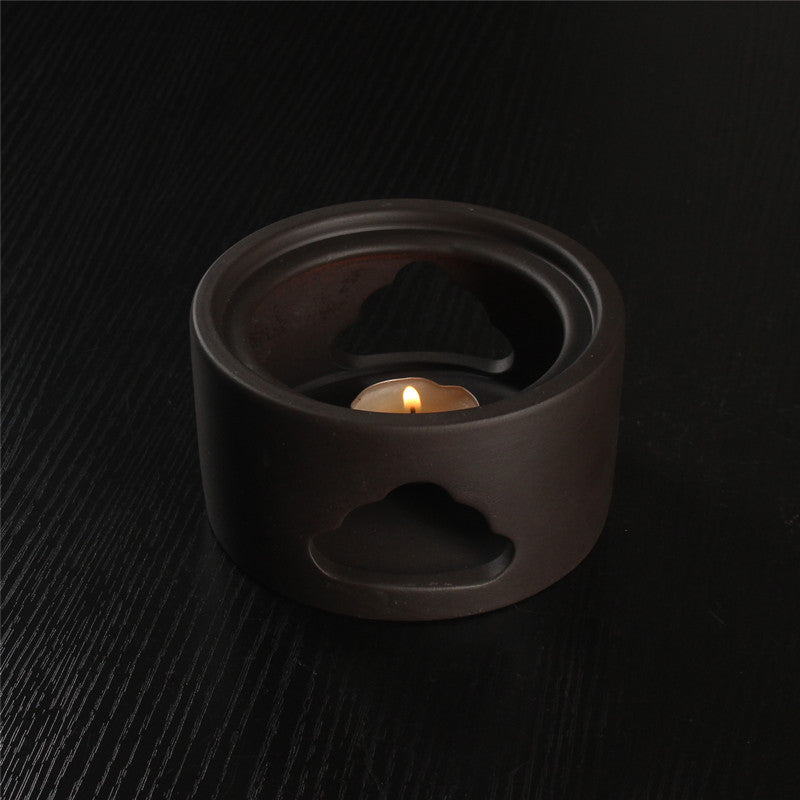 Ceramic Wax & Oil Burner — Low Profile Brown Glaze with Brushed Stainless-Steel Plate
