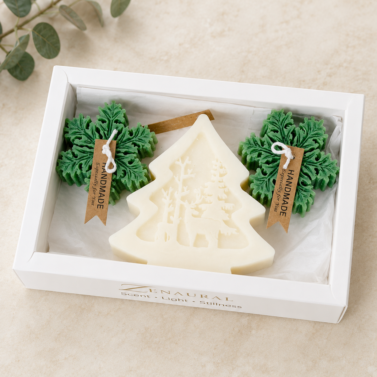 Sculpted Keepsake — Ivory Tree & Evergreen Snowflakes