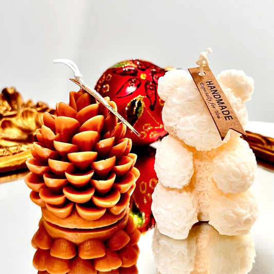 Holiday Candle — White Bear & Brown Pinecone Set