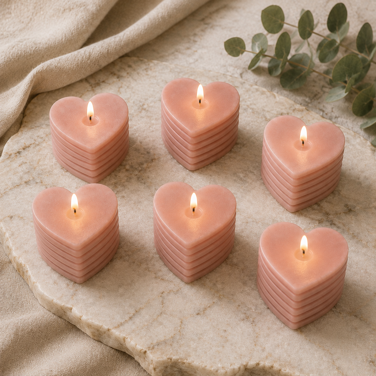 Roseline Spiral 6-Heart Candle Gift Set — Nude Blush