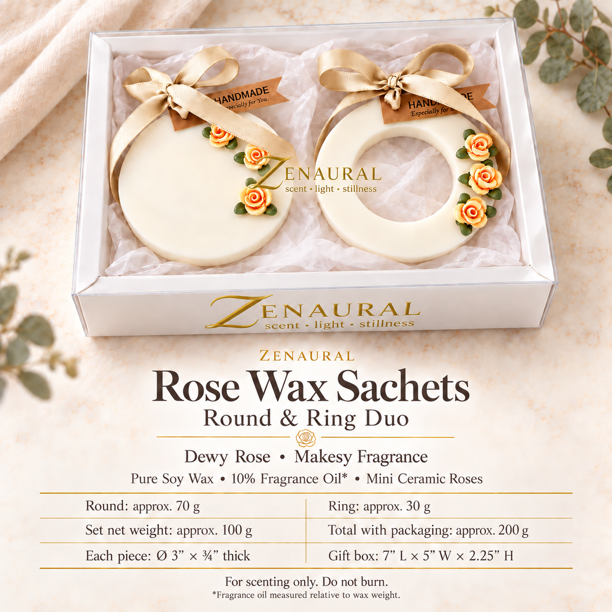 Rose Wax Sachets — Round & Ring Duo — Dewy Rose
