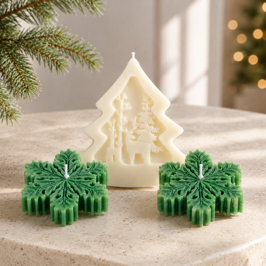 Sculpted Keepsake — Ivory Tree & Evergreen Snowflakes