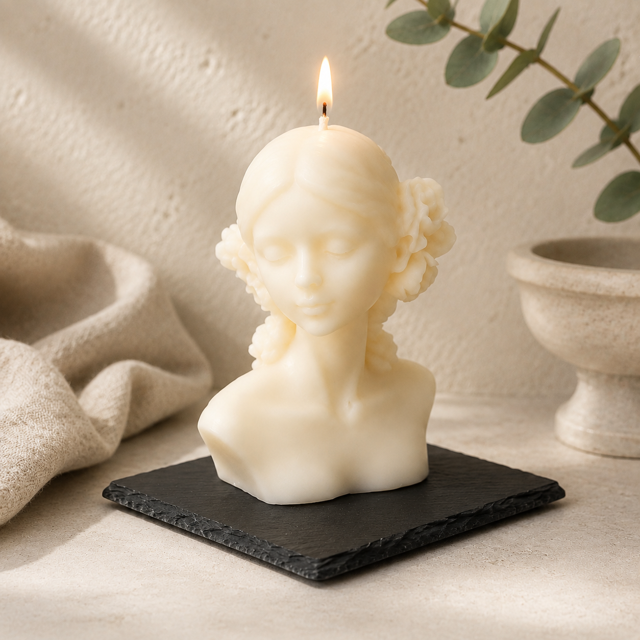 Sculpted Serenity — Magnolia Muse on 4" Black Slate Base