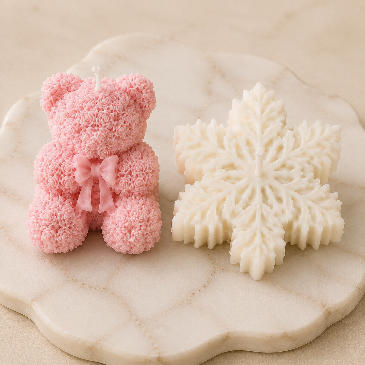 Sculpted Keepsake — Ivory Snowflakes & Pink Bears Gift Set