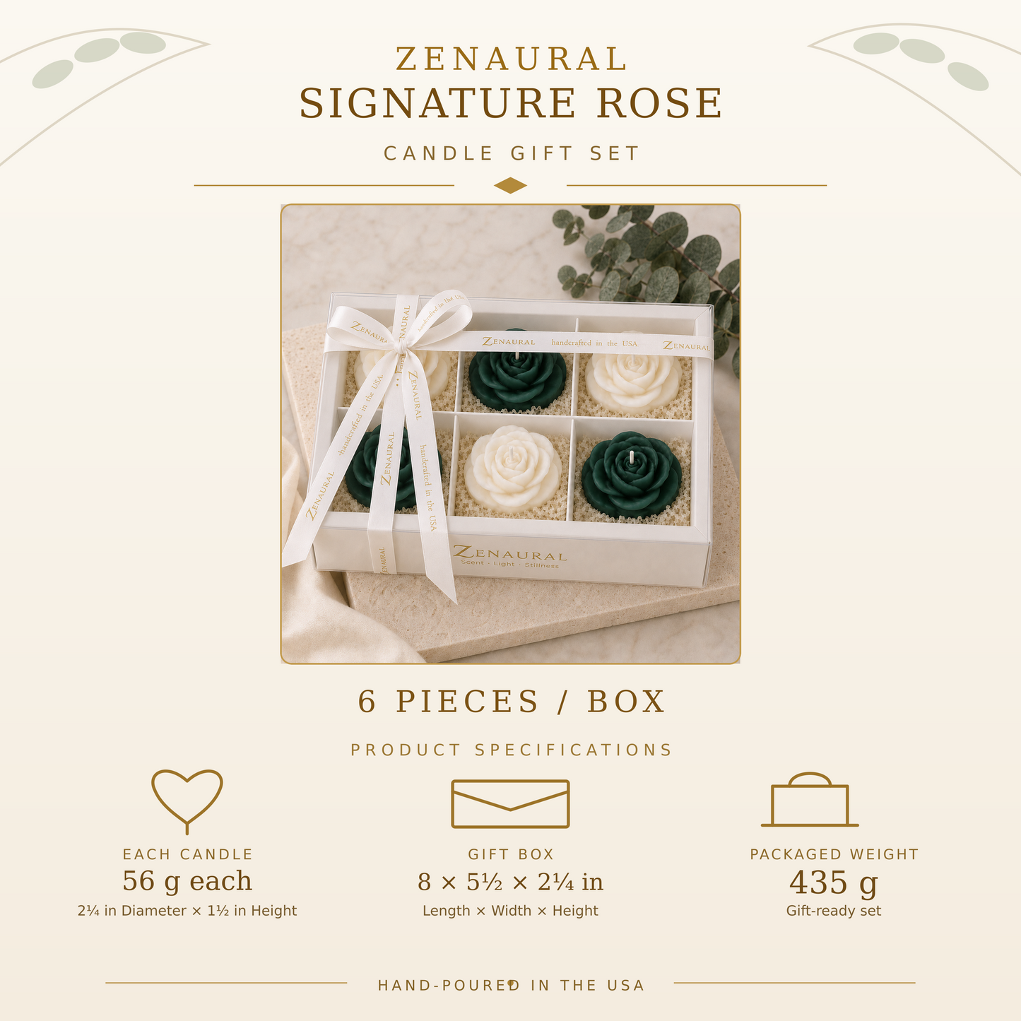 Rose Gift Set — Classic Six · Ivory & Evergreen