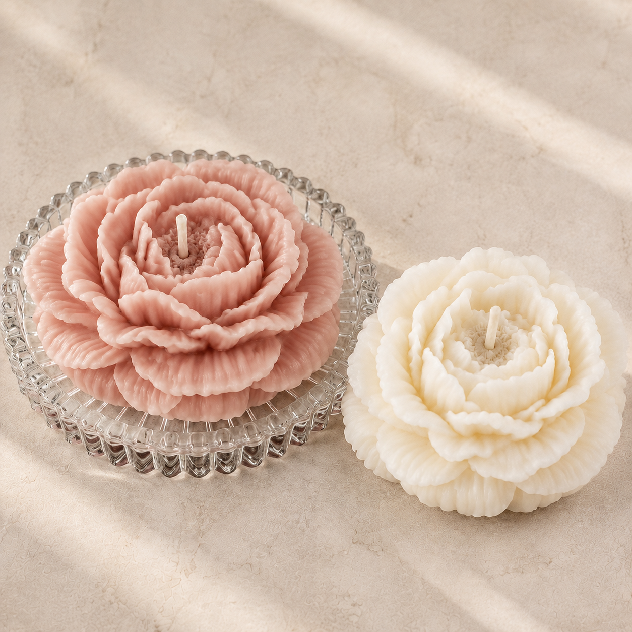 Flower Wax Art Duo — White Veil & Blush Bloom