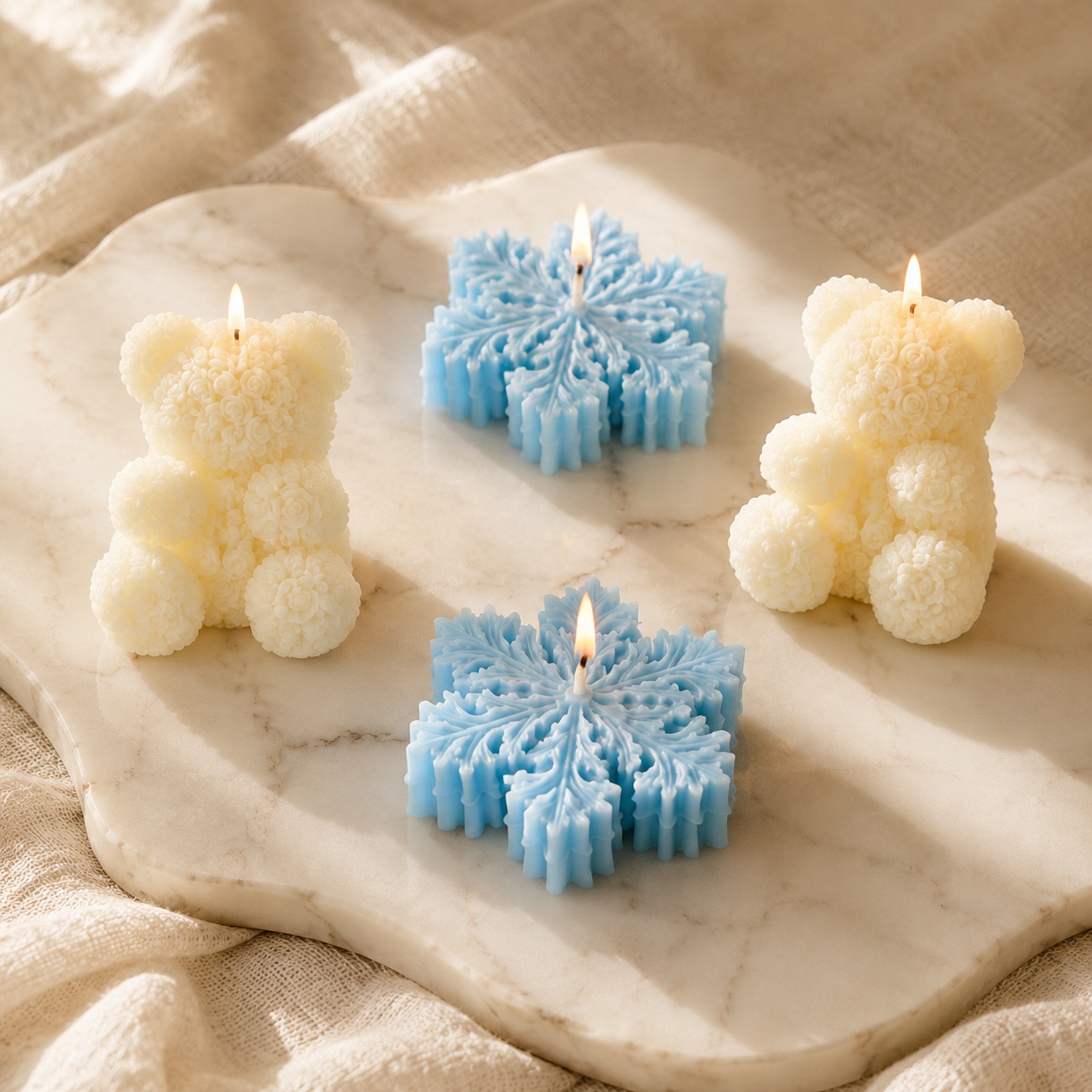 Sculpted Keepsake — Ivory Bears & Blue Snowflakes Gift Set