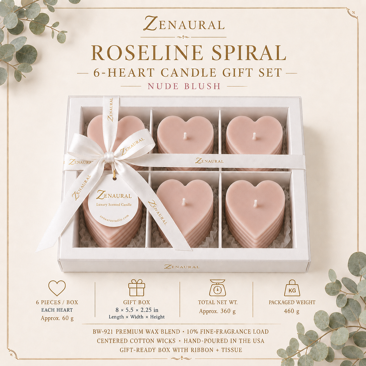Roseline Spiral 6-Heart Candle Gift Set — Nude Blush