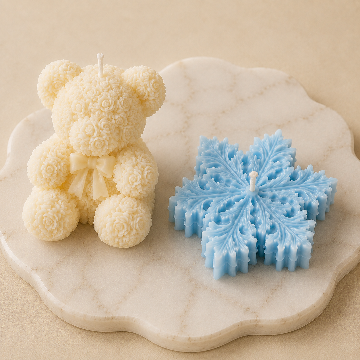 Sculpted Keepsake — Ivory Bears & Blue Snowflakes Gift Set