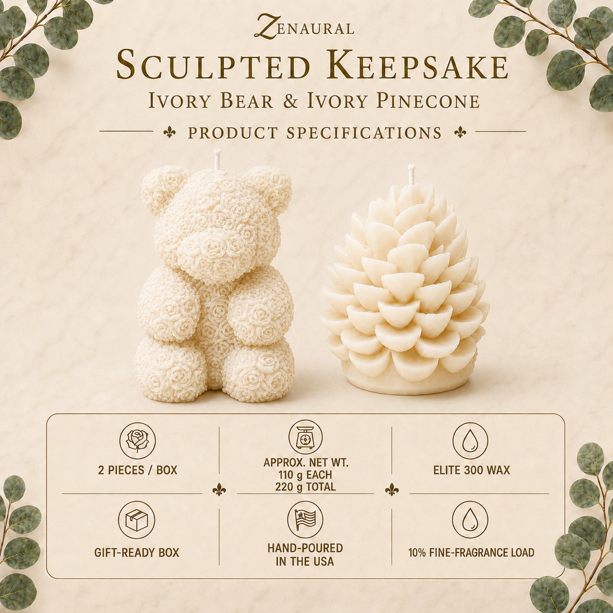 Sculpted Keepsake — White Bear & White Pinecone Set