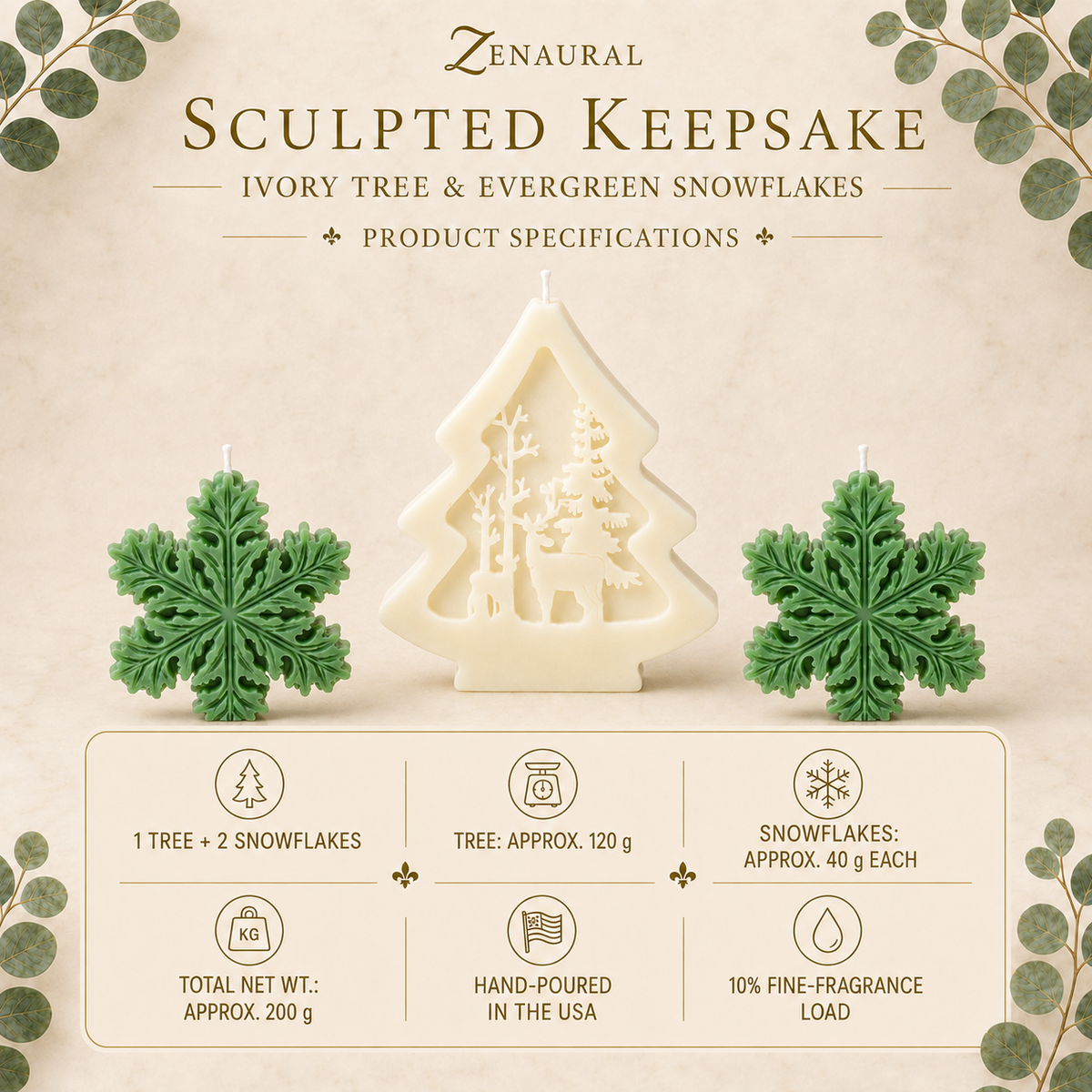 Sculpted Keepsake — Ivory Tree & Evergreen Snowflakes
