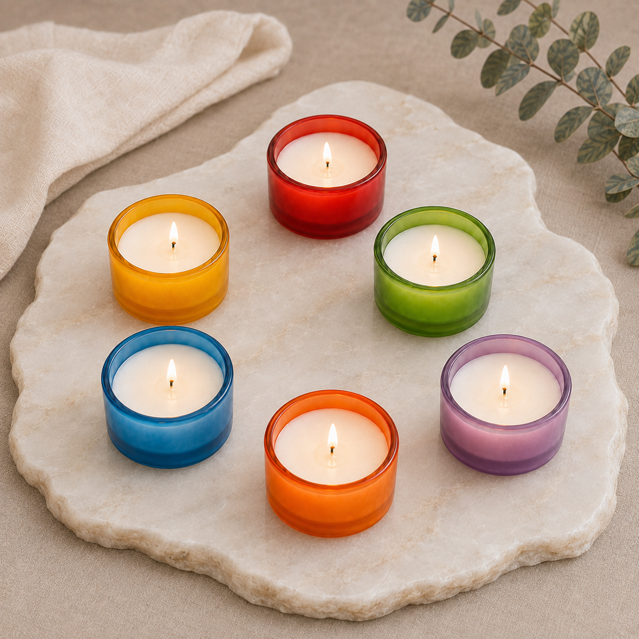 Color Glass Tealight Cups — Six Harmonies of Light