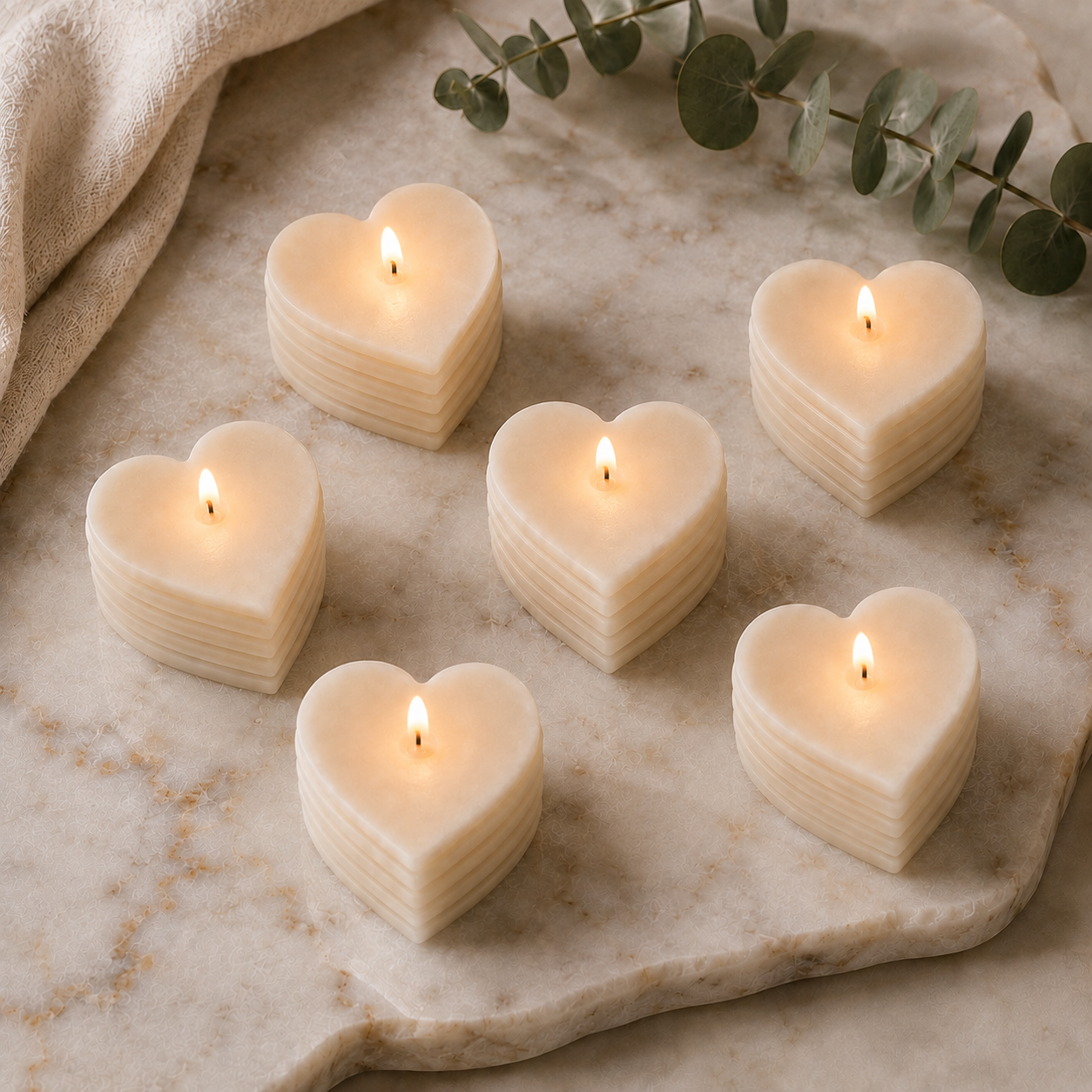 Roseline Spiral 6-Heart Candle Gift Set — Ivory Veil