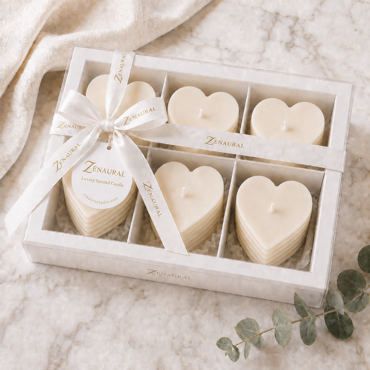 Roseline Spiral 6-Heart Candle Gift Set — Ivory Veil