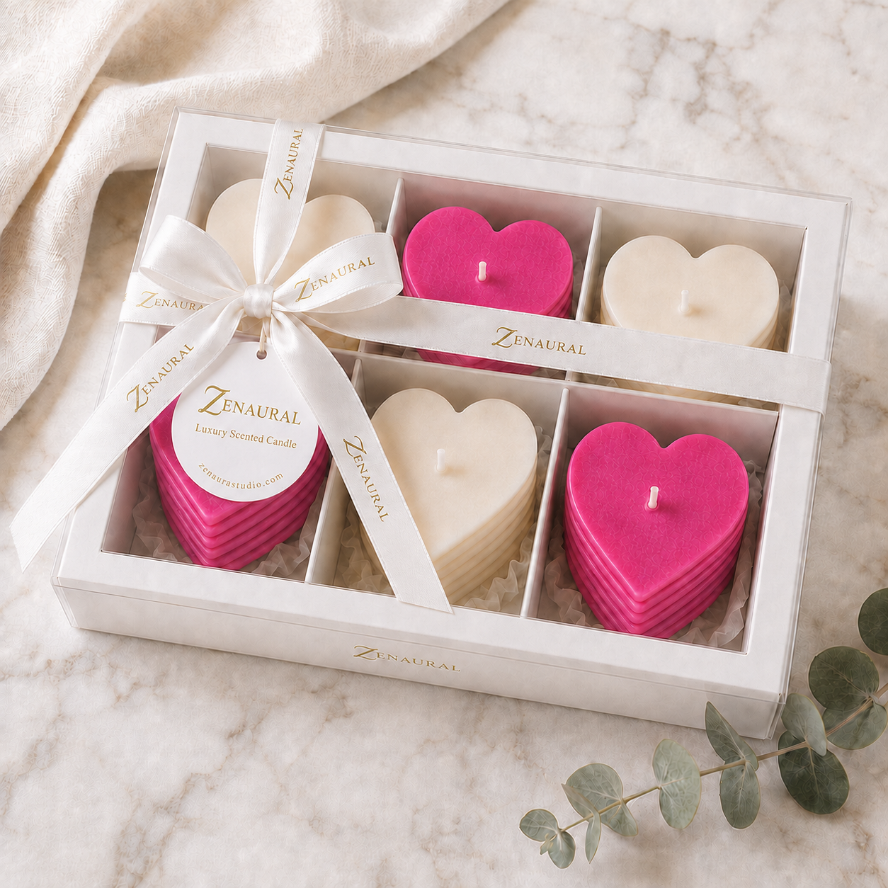 Roseline Spiral 6-Heart Candle Gift Set — Vivid Pink & Veil