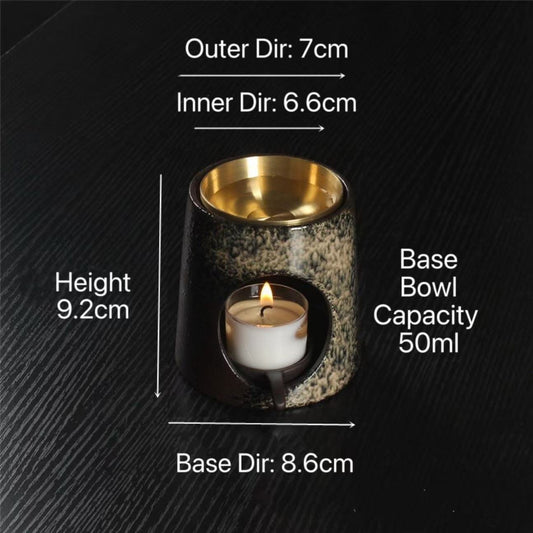 Ceramic Wax & Oil Burner — Gold Tower with Brass Bowl
